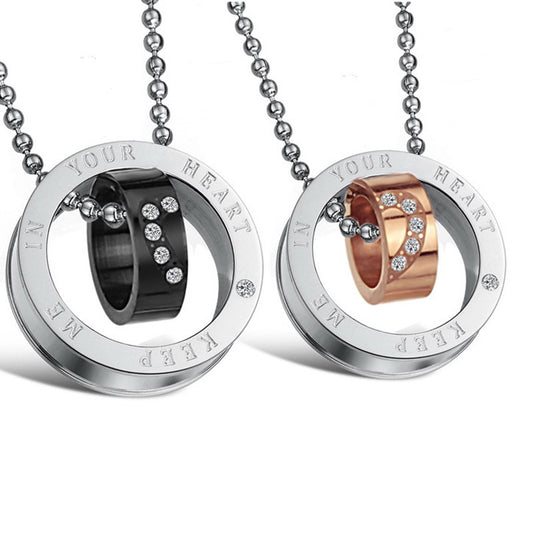 Keep Me in Your Heart CZ Inalid Stainless Steel Couple Necklaces - KINGEOUS