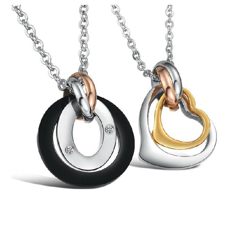 Charming Cricles and Heart Shape Stainless Steel Couple Necklaces - KINGEOUS
