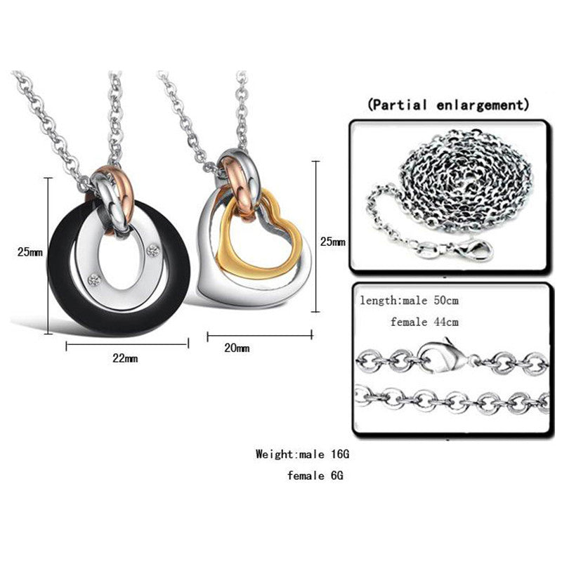 Charming Cricles and Heart Shape Stainless Steel Couple Necklaces - KINGEOUS