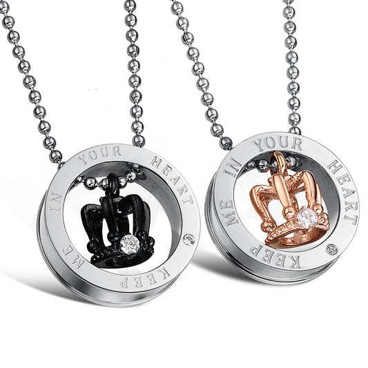 Keep Me In Your Heart Stainless Steel Crown Couple Necklaces - KINGEOUS