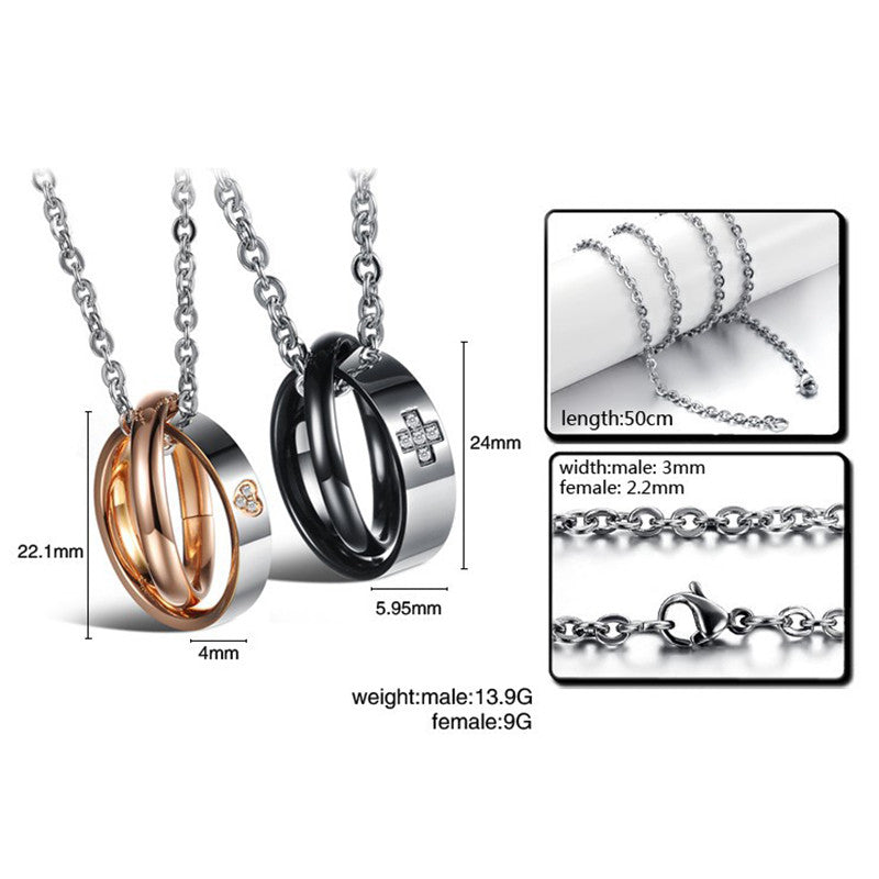 Cross and Heart Pattern Circles Stainless Steel Couple Necklaces - KINGEOUS