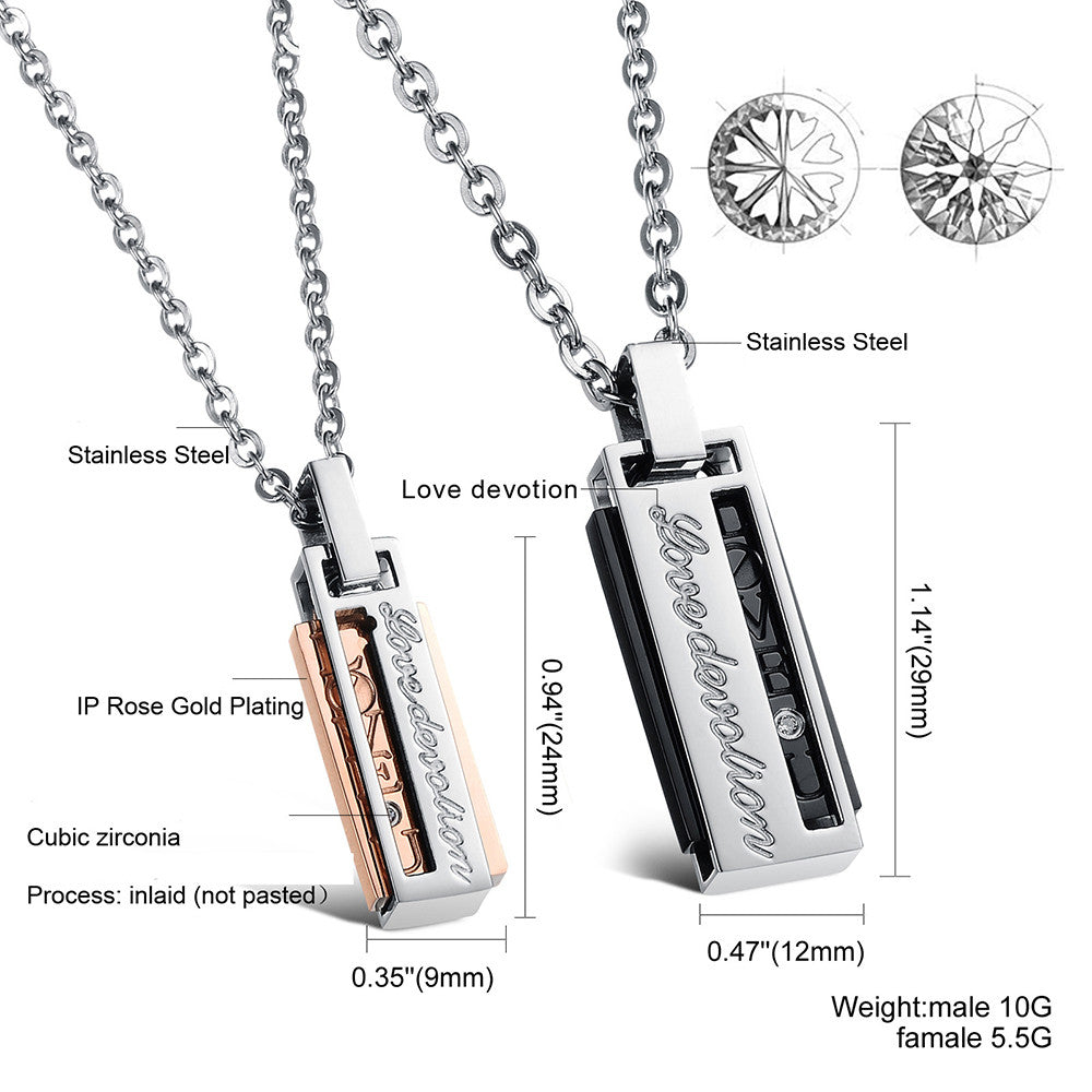 Love Devotion CZ Inlaid Stainless Steel Couple Necklaces - KINGEOUS