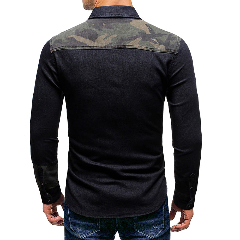 Men's Pocket Camouflage Denim Panel Shirt
