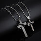 Simple Titanium Steel Cricle and Cross Couple Necklaces