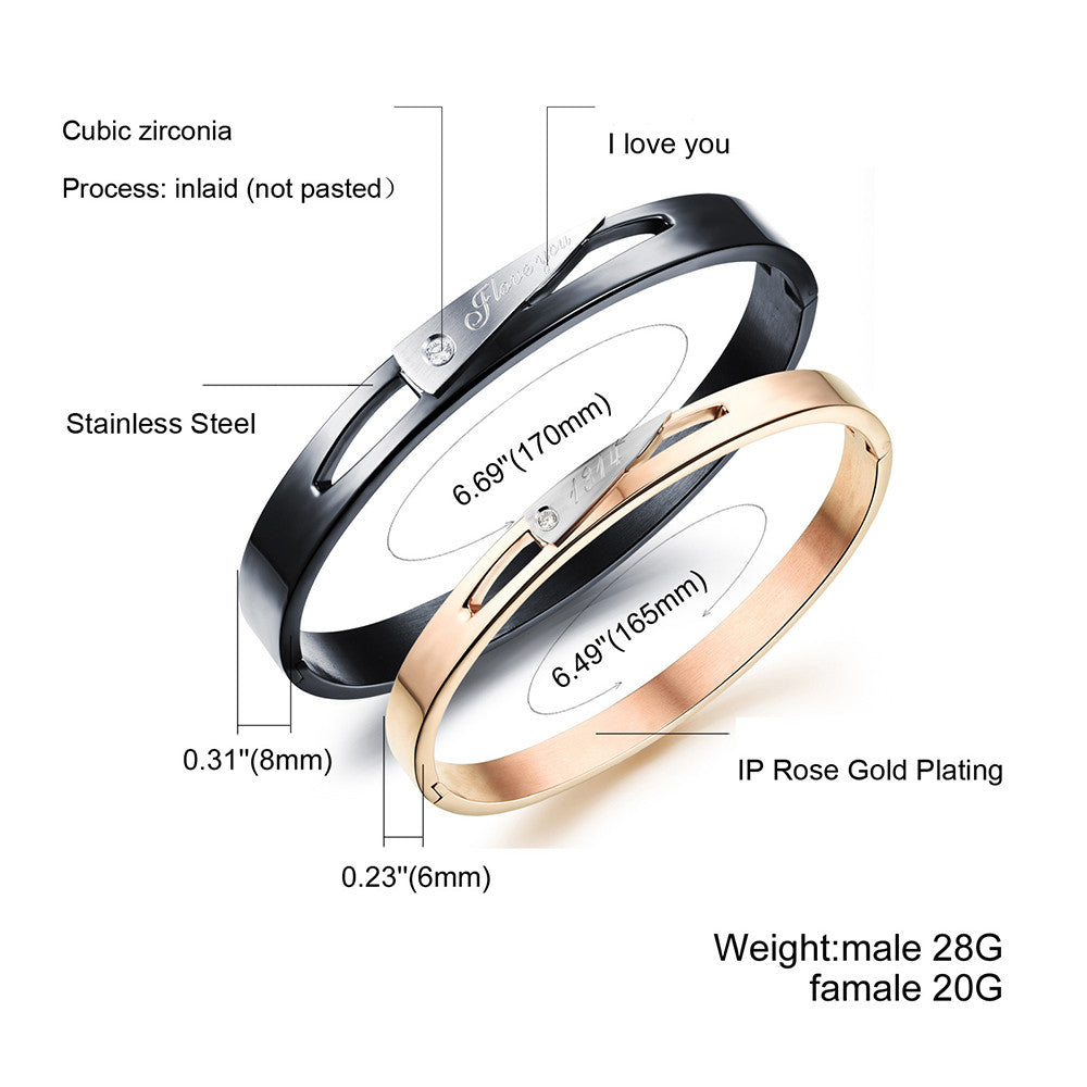 Charming Hollow Plating CZ Inlaid Stainless Steel Couple Bracelets - KINGEOUS