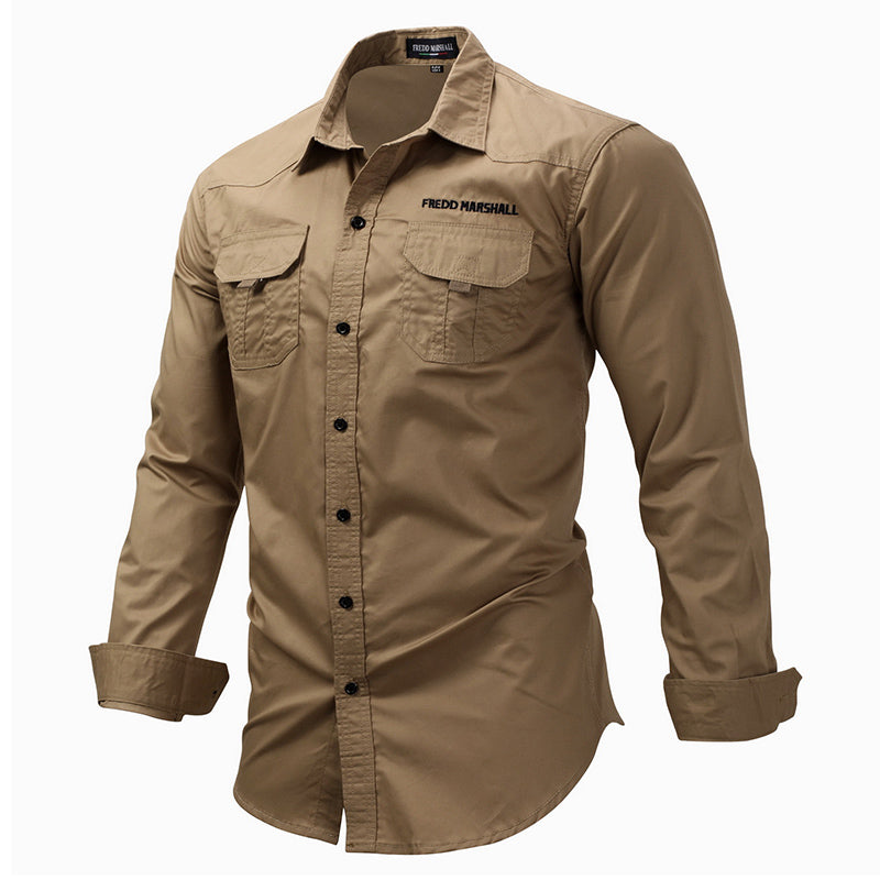 Long Sleeve Lapel Outdoor Shirt Cotton Casual Pocket Men Shirt