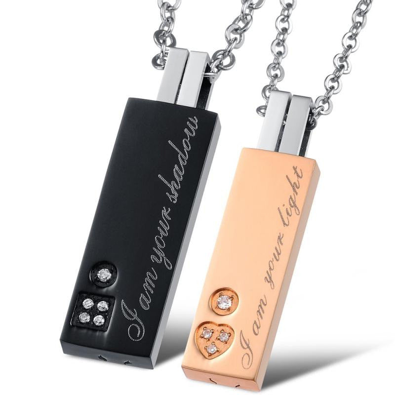 Fashion U Flash Disk Shape I am Your Shadow Stainless Steel Couple Necklaces - KINGEOUS