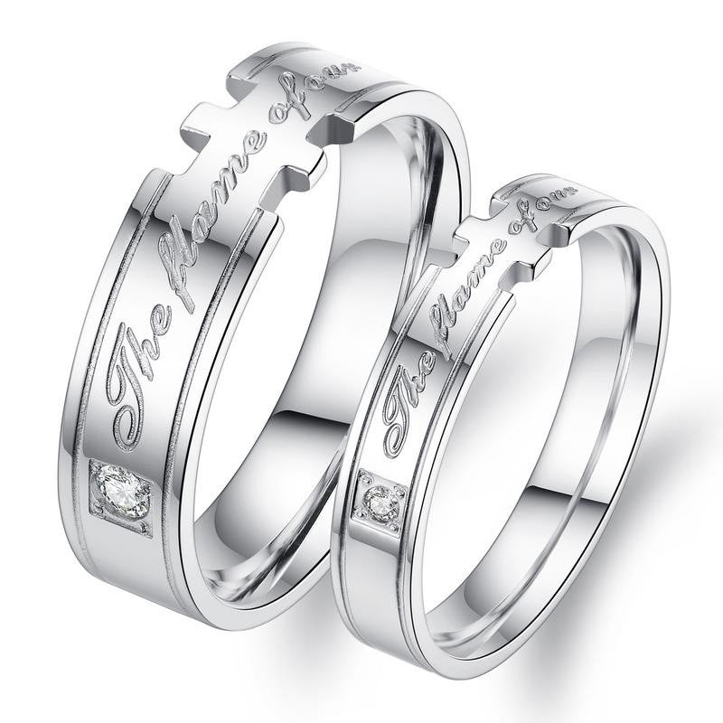 The Flame of Our CZ Inlaid Stainless Steel Couple Rings
