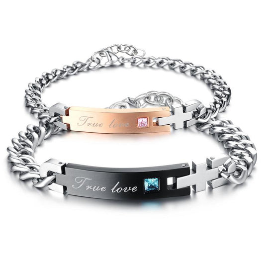 Ture Love CZ Inlaid Cross Stainless Steel Couple Bracelets