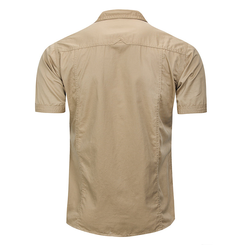 Loose Solid Clor Cargo Short Sleeve Outdoor Men Shirt
