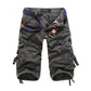 Calf-length Cargo Solid Color Multi-pocket Men Shorts - KINGEOUS
