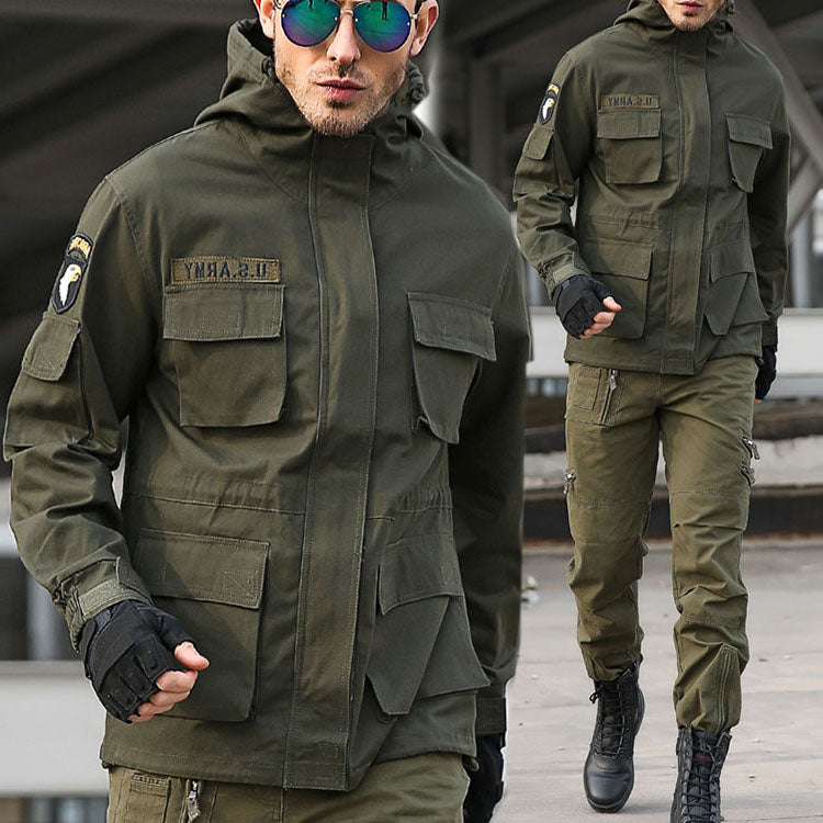 Casual Army Style Fleece Hooded Men Outdoor Jacket - KINGEOUS
