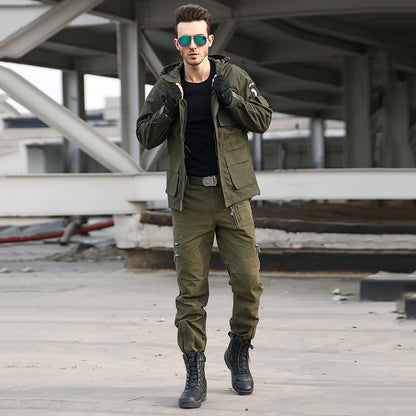 Casual Army Style Fleece Hooded Men Outdoor Jacket - KINGEOUS