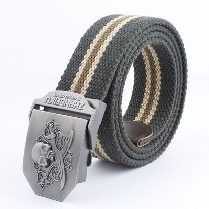 Double-knife Skull Stripe Canvas Belt - KINGEOUS