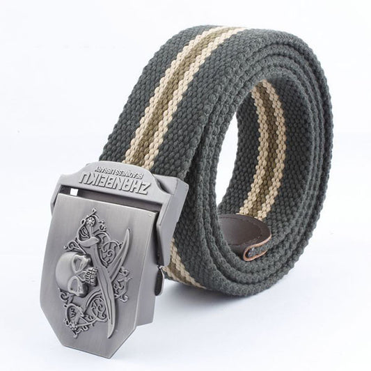 Double-knife Skull Stripe Canvas Belt - KINGEOUS