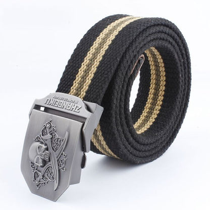 Double-knife Skull Stripe Canvas Belt - KINGEOUS