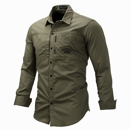 Camisa masculina de manga longa de estilo de estilo militar