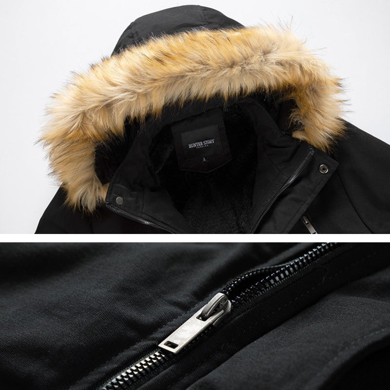 Casual Wash Hat Wool Detachable Men's Long Winter Jacket