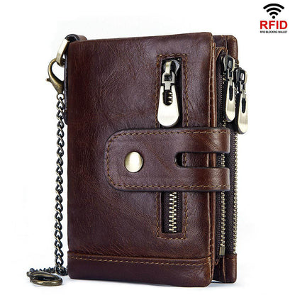 RFID 100% Genuine Leather Coin Moned Purse Card Willet para hombres