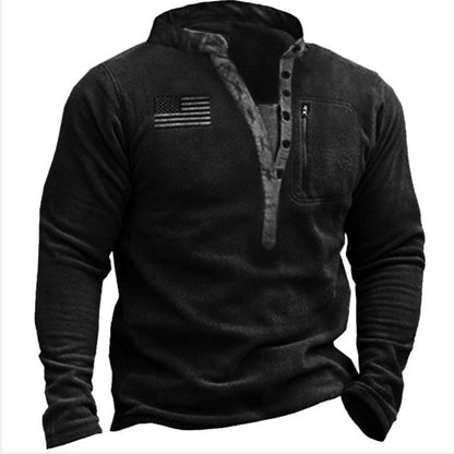 Men's Outdoor Fleece Warm Henry Collar Printed Sweatshirt