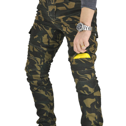Pantalones para hombres de motocicleta de camuflaje al aire libre con rodillas