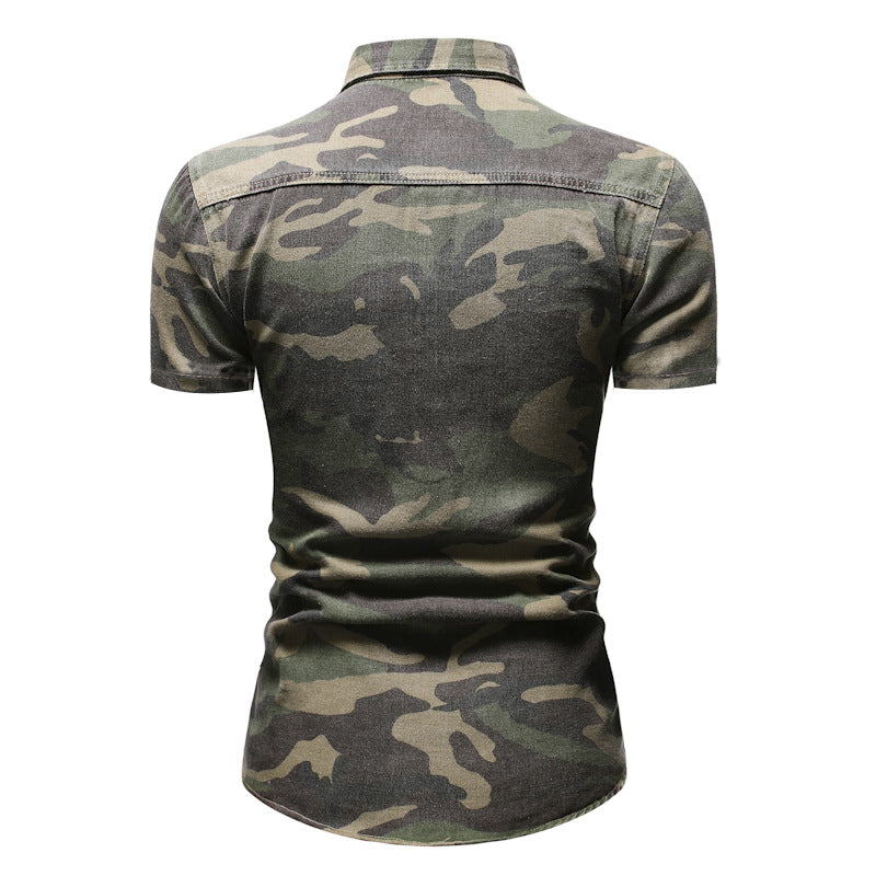Outdoor Military Denim Short Sleeve Men's Shirt