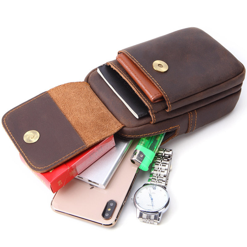 Retro Three Layer Leather Wallet Men's Waist Bag