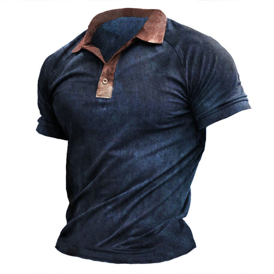 Casual Retro Slim Fit Lapel Solid Men's T-Shirts