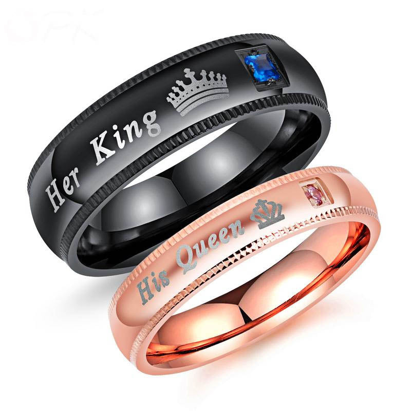 Romantic Her King His Queen CZ Inlaid Couple Rings