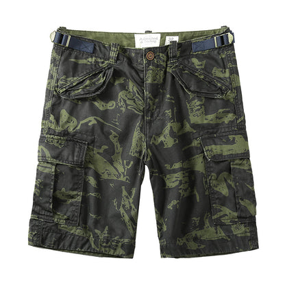 Camuflagem elástica de algodão casual shorts de carga masculina