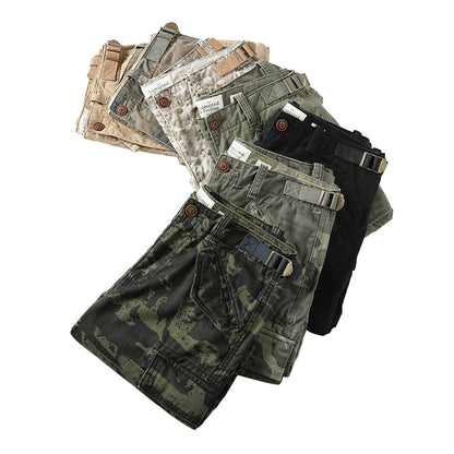 Camuflagem elástica de algodão casual shorts de carga masculina