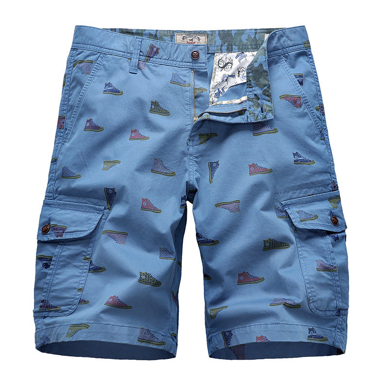 Solid Cotton Printed Loose Beach Men's Shorts