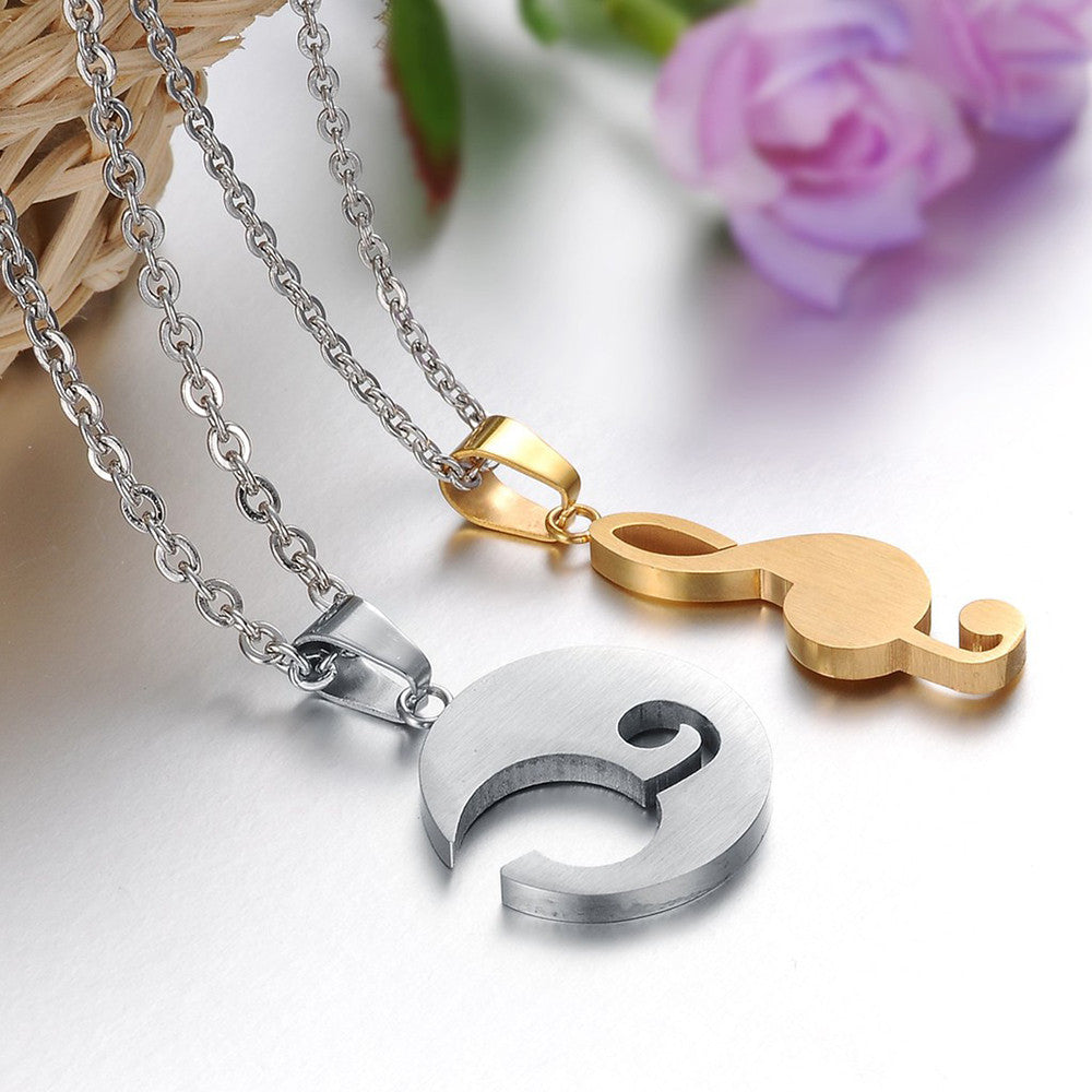 Romantic White and Gold Music Note Shape Stainless Steel Couple Necklaces