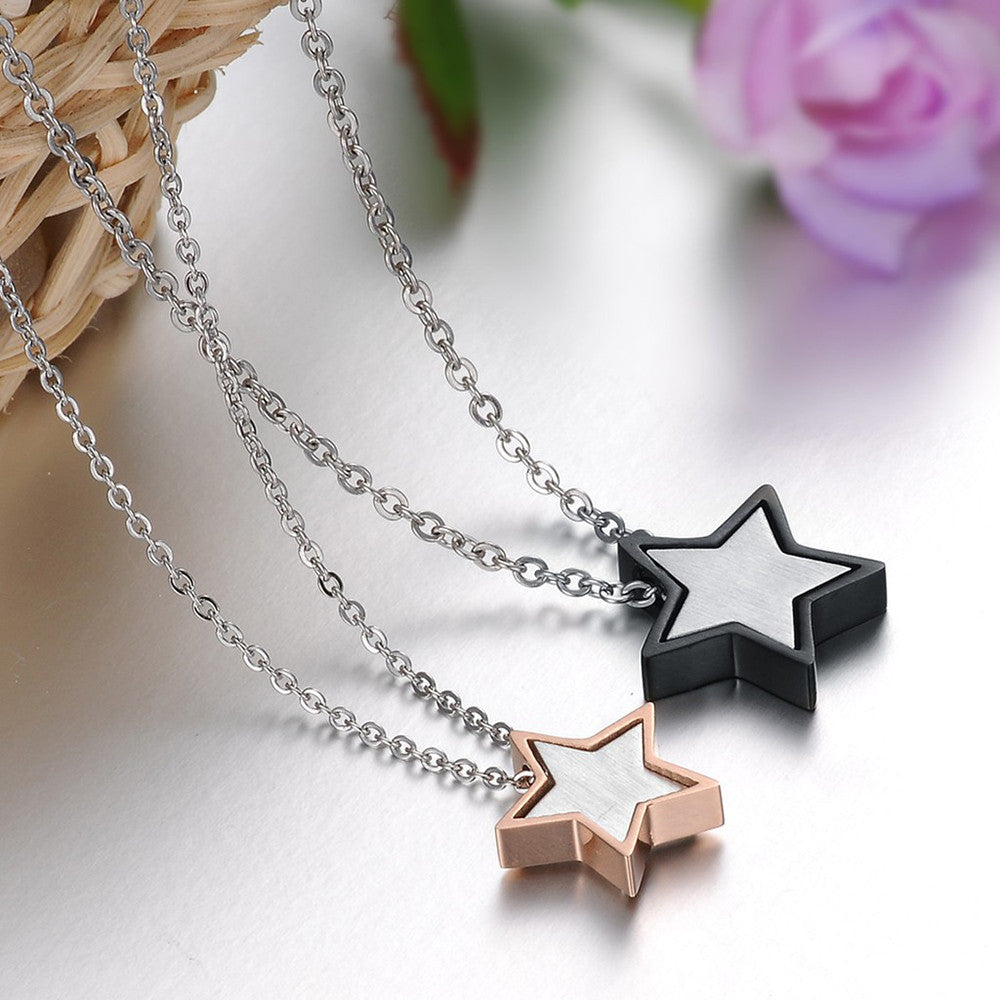 Love Star Shape Stainless Steel CZ Inlaid Couple Necklaces