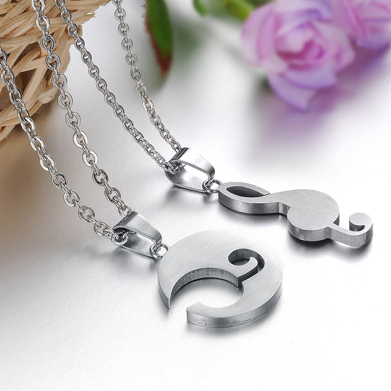 Romantic White Music Note Shape Stainless Steel Couple Necklaces