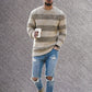 Fashion Round Neck Knitted Top Striped Men's Casual Sweater