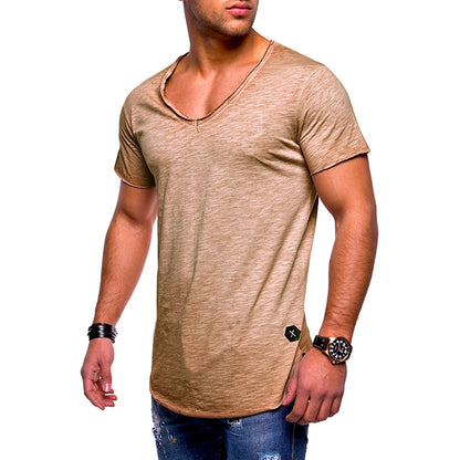Cotton Solid Color V-Neck Breathable Men's T-shirt - KINGEOUS