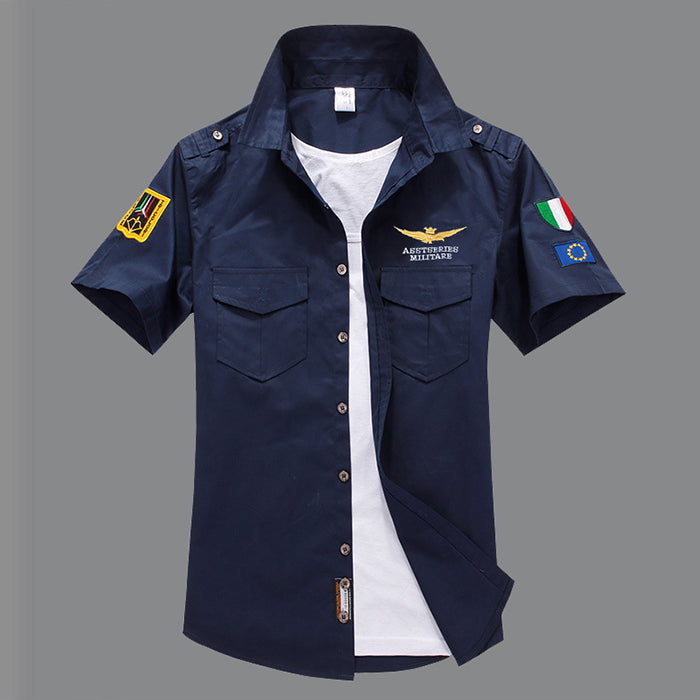 Air Force One Cotton Embroidery Slim Men's Shirt - KINGEOUS