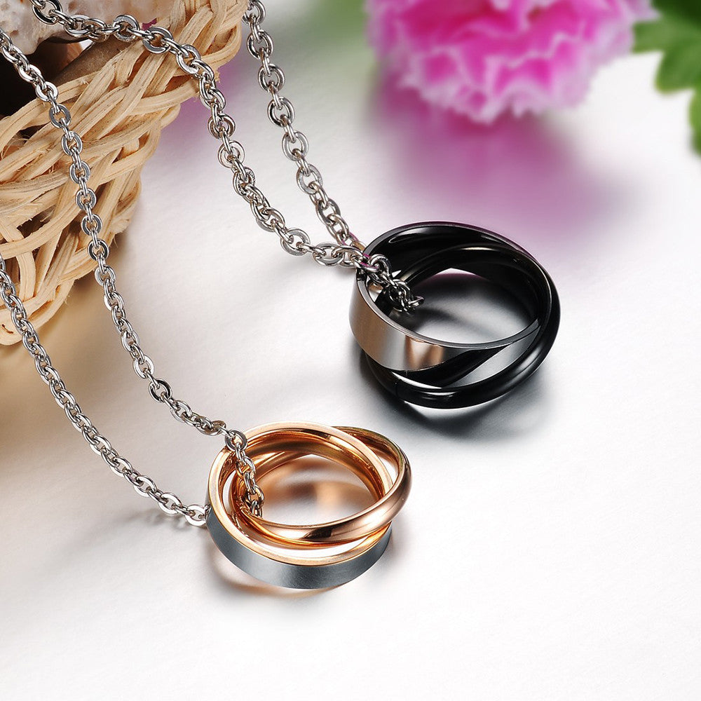 Cross and Heart Pattern Circles Stainless Steel Couple Necklaces - KINGEOUS