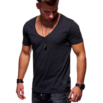 Leisure Solid Color V-Neck Breathable Men's T-shirt
