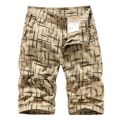 Pantalon décontracté à cinq points pour hommes shorts en coton à carreaux de lavage droit