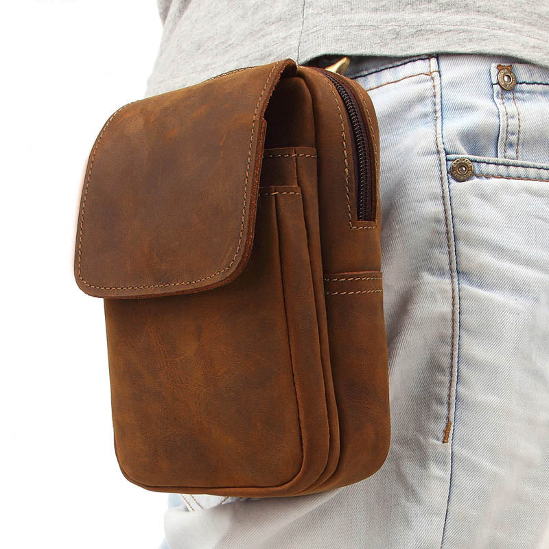 Retro Three Layer Leather Wallet Men's Waist Bag
