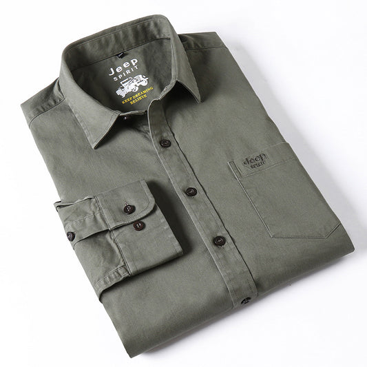 Casual Solid Color Loose Army Green Men's Shirt