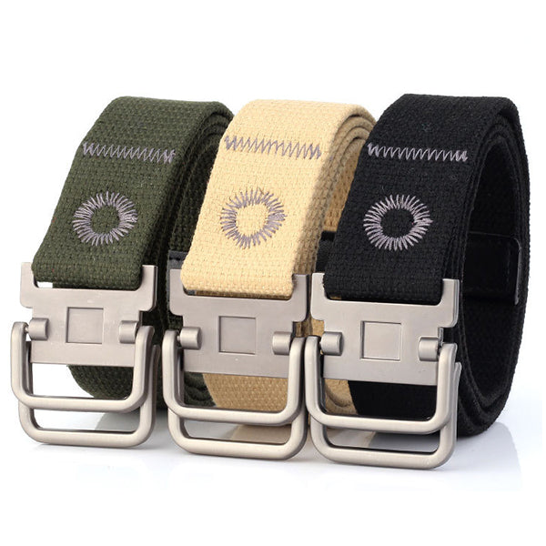 Casual Double Buckle Thicken Canvas Belt - KINGEOUS