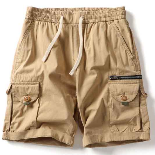 Casual Elastic Waist Multi-pocket Cotton Men's Shorts