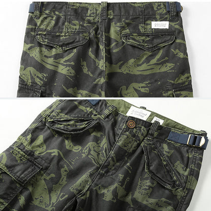 Camuflagem elástica de algodão casual shorts de carga masculina