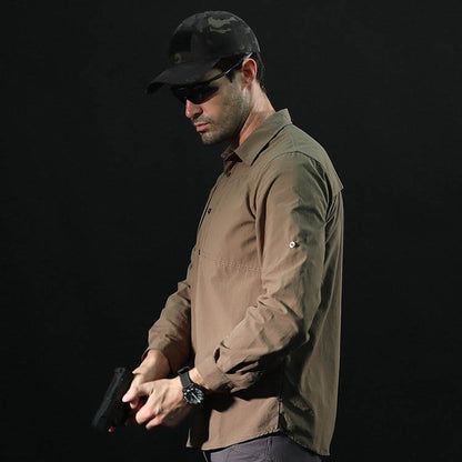 قميص رجالي عسكري بلون سادة سريع الجفاف