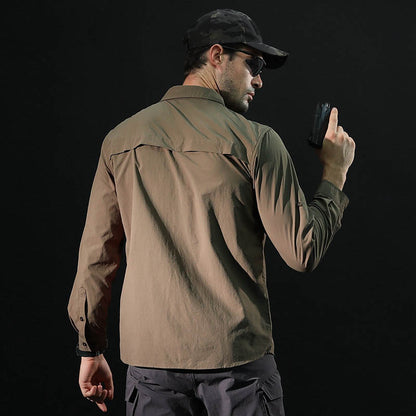 قميص رجالي عسكري بلون سادة سريع الجفاف