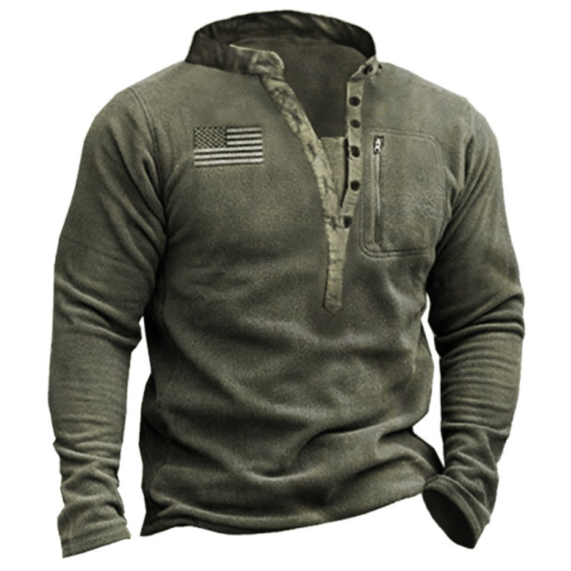 Men's Outdoor Fleece Warm Henry Collar Printed Sweatshirt