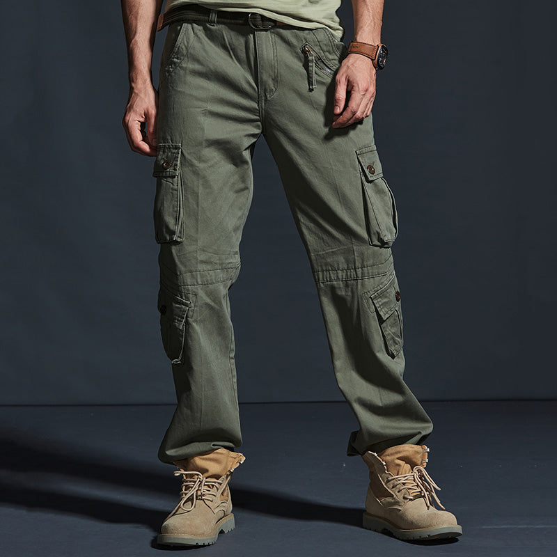 Casual Solid Color Multi-pocket Men's Pants